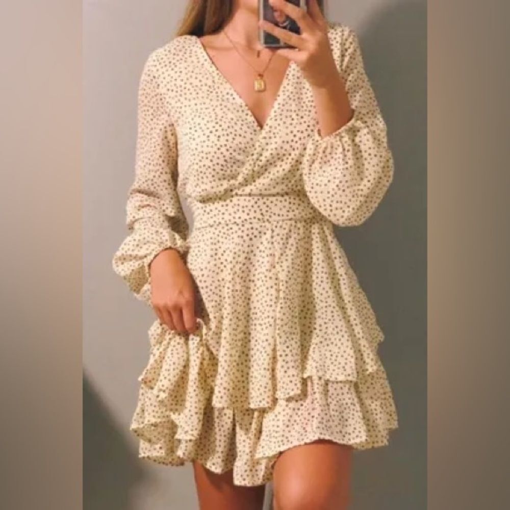 Elegant Cream Polka Dot Dress